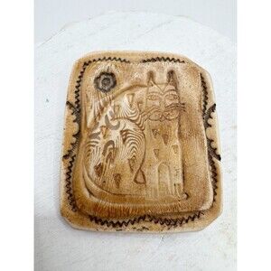 Whimsical Cat Brooch Pin Artisan Made Resin? Rustic Primitive Style